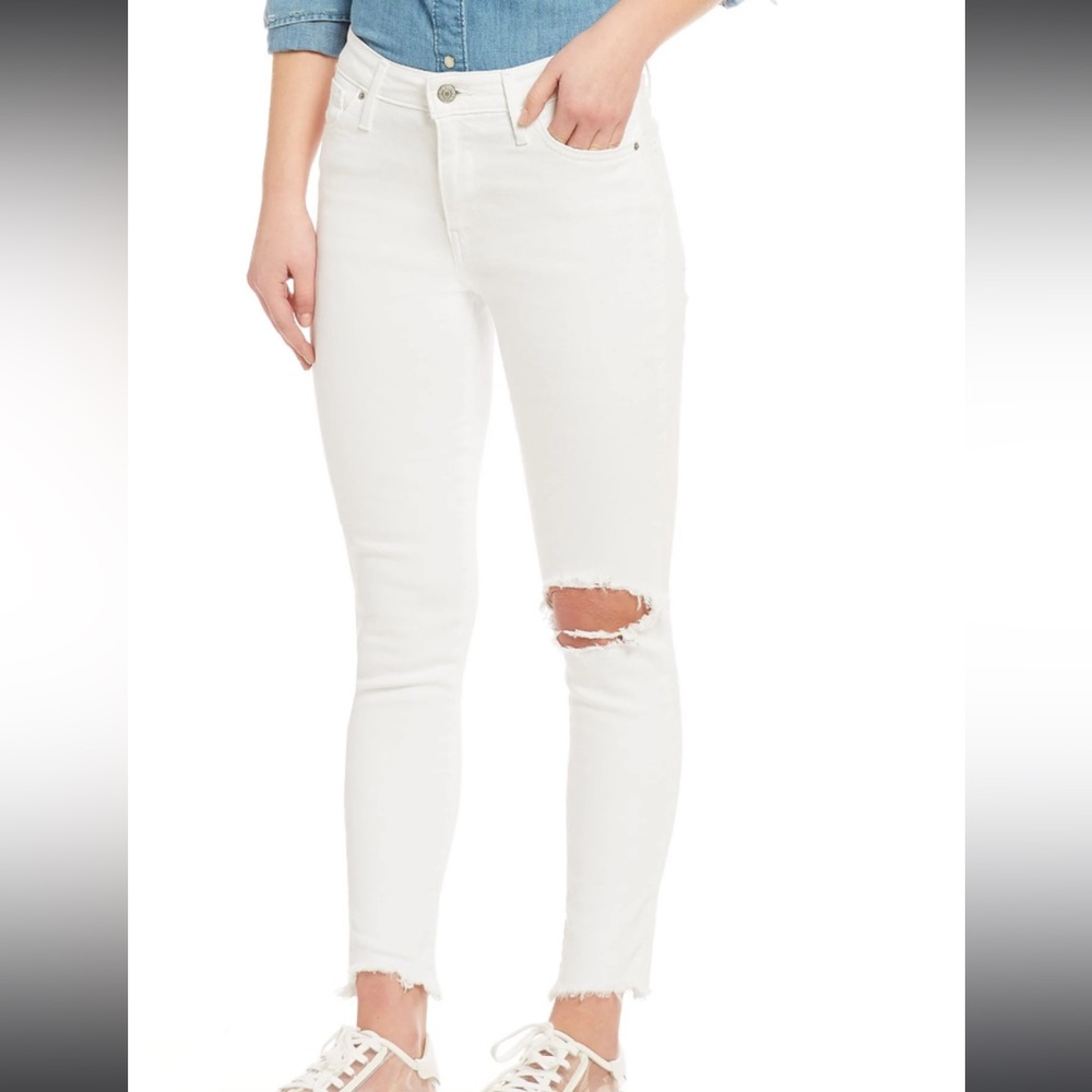 Levi's 721 White High Rise Destructed Frayed Ankle Skinny Jeans